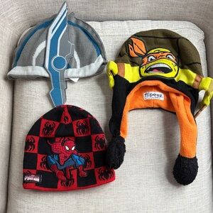 3 hats beanies - Ninja Turtle, Spider Man, Avengers Thor, Marvel, Disney